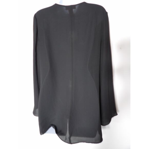 Catherine Malandrino Blouse Medium Black Hi Lo White Trim Career Office Flowy - Picture 4 of 11